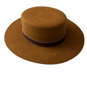 Gigi Pip Dahlia Boater Hat Leather Band Brown Size 55 Youth M/L